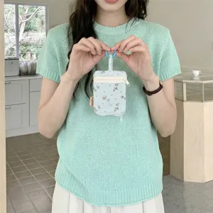 Cute floral key pouch mini earphone storage bag with double zippers and hanging ring