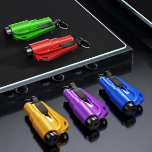 Mini 3-in-1 car emergency escape tool safety hammer window breaker keychain multi-color