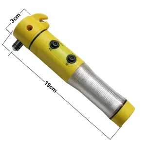Martillo de seguridad multifuncional para coche con linterna y rompecristales para emergencias.