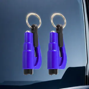 Mini car safety hammer keychain 3-in-1 emergency window breaker escape tool for vehicles blue
