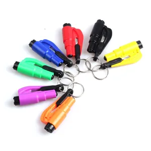 Mini car emergency escape safety hammer keychain window breaker multi-color tool set.