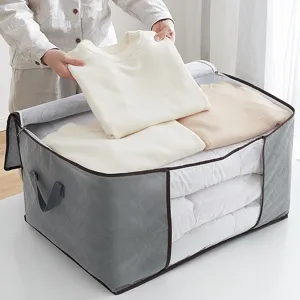 Grand sac de rangement en tissu pour vêtements et couettes, organisateur domestique avec fenêtre.
