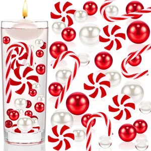 Perle di riempimento per vasi galleggianti di Natale e decorazioni di bastoncini di zucchero.