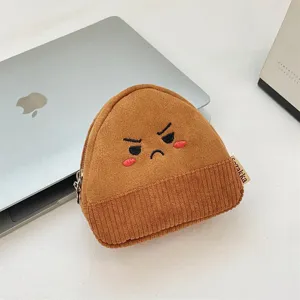 Cute grumpy rice ball coin purse in corduroy and suede patchwork material