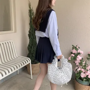Bolso de mano plisado de organza con lunares de estilo coreano y elegante diseño de malla