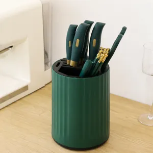 Multi-Functional Rotating Knife Holder Plastic Kitchen Storage Rack 360 Degree Draining Organizer Stand