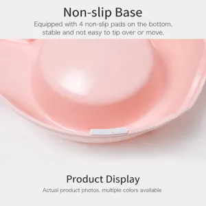 Pink anti-slip pet bowl bottom detail display, durable plastic pet feeding bowl accessory.