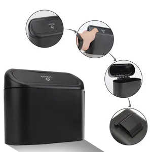 Mini cestino per auto portatile nero contenitore rifiuti con coperchio a pressione e clip di stoccaggio