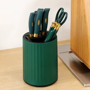 360 degree rotating kitchen knife holder storage block with knife and scissors set green