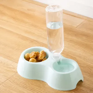 Pet double bowl water dispenser automatic cat and dog feeding bowl anti-skid pet supplies
