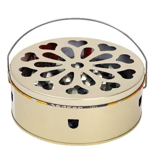 Soporte Portátil de Metal para Incienso Antimosquitos Con Tapa Hueca de Corazón Cenicero Ignífugo Soporte de Quemador de Incienso