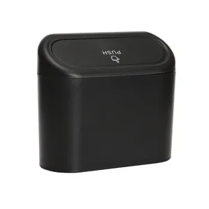 Mini car trash can black desktop garbage bin with push lid portable auto storage bin 1pc