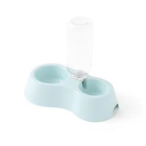 Double Pet Bowl with Water Bottle Automatic Dispenser Cat and Dog Feeding Food and Water