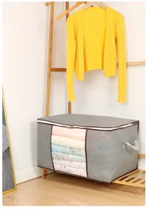 Grand sac de rangement pour couette en tissu organiseur gris pour couverture boite