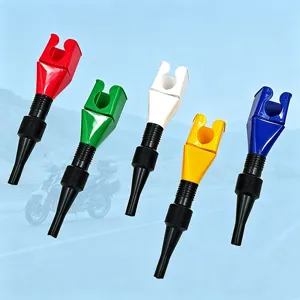 Detail view of the multi-color hands-free fueling funnel for cars and motorcycles, durable design.