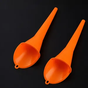 Plastic long neck funnel for automotive and motorcycle engine oil refueling and fluid transfer.