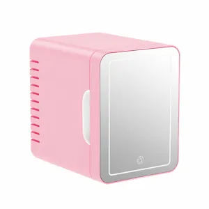 Portable 4L Mini Fridge for Skincare Cosmetics with LED Mirror Pink Car & Home Use.