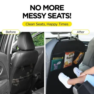 Organizador de respaldo de asiento de coche alfombrilla protectora con bolsillos de malla.