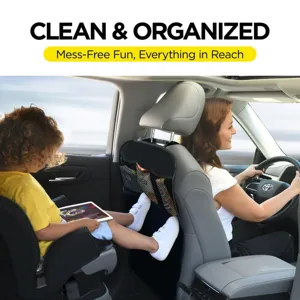 Organizador de respaldo para asiento de coche con bolsillos de malla y protector duradero.