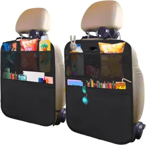 Detalles de organizador de asiento de coche, bolsa de almacenamiento de malla con bolsillos.