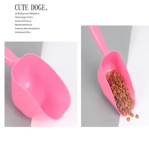Pelle à nourriture pour animaux en plastique rose épaissi, grande capacité pratique.