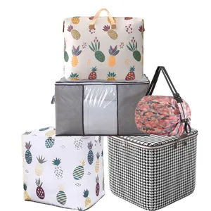 Grand sac de rangement pour couette, panier à venûte, corbeille pied-de-poule et sac pliante.