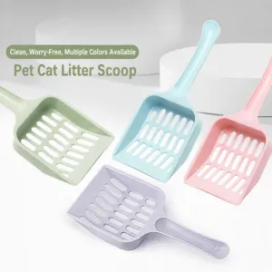 Plastic Cat Litter Scoop With Long Handle And Fine Mesh Hollow Design Colorful Pet Cleaning Tool For Kitty Litter Box