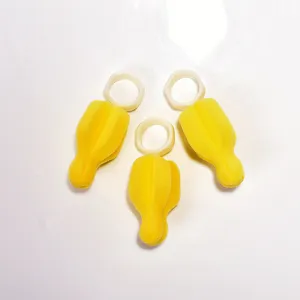 Baby bottle nipple cleaning sponge brush set with white plastic ring handle for home use.