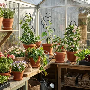 Black Metal Honeycomb Plant Trellis Indoor Climbing Support for Potted Vines and Flowers