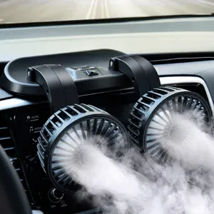 USB powered dual head car fan for dashboard, quiet and strong airflow automotive cooling fan.