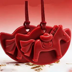 Red horse car aromatherapy pendant hanging decoration, festive wax tablet for wardrobe fragrance.