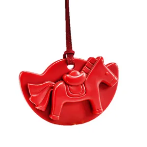 Red horse aromatherapy hanging ornament for car and wardrobe, festive New Year decor fragrance.