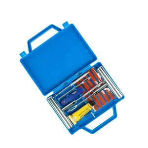 13-teiliges Autoreifen-Reparaturset mit blauer Box, Flicken und Gummizimter für Notfälle.