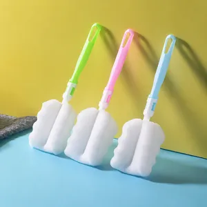 Cepillo de limpieza de botellas de mango largo con cabeza de esponja suave para tazas.