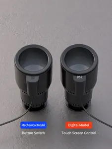 Details of smart car heating and cooling cup with dual mechanical and digital display options.
