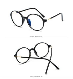 Detailansichten der runden schwarzen Vintage-Brille aus 90 und 180 Grad Winkeln