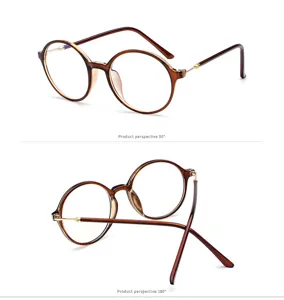 Detailansichten einer stilvollen braunen Retro-Rundbrille aus 90- und 180-Grad-Perspektiven