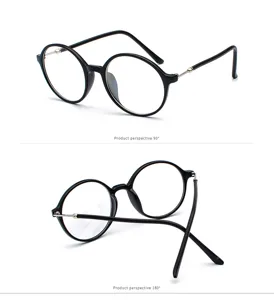 Detailansicht der runden schwarzen Retro-Brille mit Perspektivwinkeln