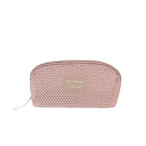 Pink mesh shell-shaped cosmetic bag for makeup brushes and travel essentials