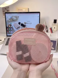 Kulturtasche Netz Muschelförmig Tragbare Make-up Organizer Tasche Polyester Reißverschluss Aufbewahrungstasche Für Lippenstift Reisen Damen