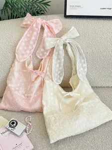 Bolso tote coreano de organza con lunares, lazo grande y detalles de lentejuelas