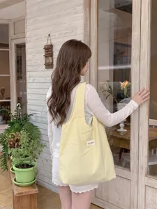 Macaron Farbe Einfarbig Tote Bag Damen Große Kapazität Polyester Canvas Umhängetasche Lässige Minimalistische Studententasche