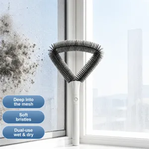 Triangular screen window cleaning brush with soft bristles, wet and dry use for mesh and glass.