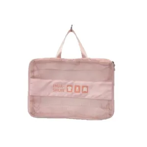 Pink mesh travel packing cube for luggage organization and clothing storage