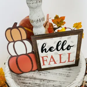 Decorazione vassoio a strati autunno insegne in legno zucca rustico tavolo casa