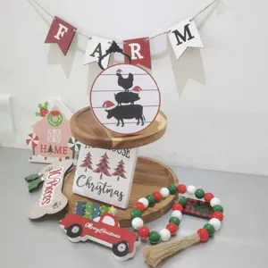 Weihnachten Etagere Dekor Detail, holzernes Farm Schild und Weihnachtstruck Set Elemente.