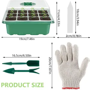 Kit de Bandeja de Semillero de 12 Agujeros con Etiquetas Herramientas y Guantes de Jardín