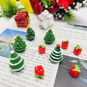 Mini resin Christmas tree and gift box figurines for DIY holiday crafts and vase filler decor.