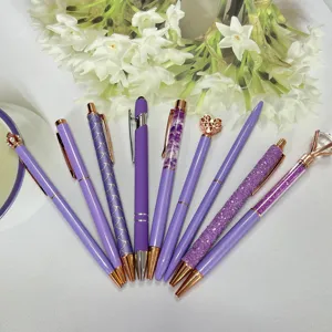 Purple ballpoint pen set of 9 decorative diamond crystal crown violet pens for office school gift