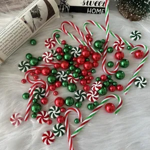 Christmas vase filler set with red green pearls candy canes and peppermints for holiday decor